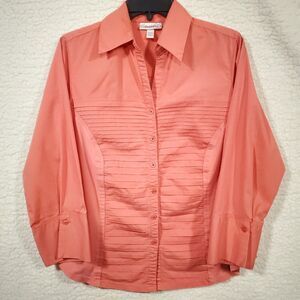 Dressbarn Womens Size 1X - 3/4 Sleeve Button Up Peach/Salmon Blouse/Shirt/Top